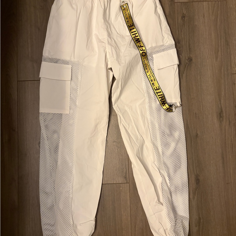 Off-White Beige Cargo Pants with Yellow Belt